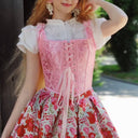 Retro Jacquard Lace-up Corset U-back Vest - Retrorobe