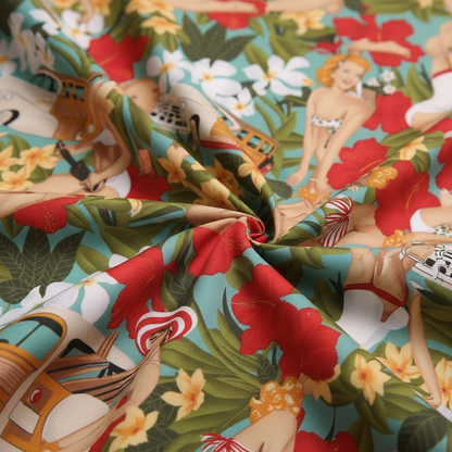 Women's 1950s Tropical Pin-up Print Lapel Collar Swing Dress