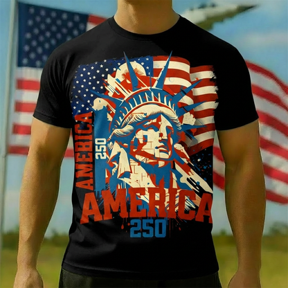 Men's American 250th Statue of Liberty American flag Grunge Graphic T-shirt
