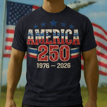 Men's American 250th American Flag 1776-2026 Patriotic Retro Printed T-shirt
