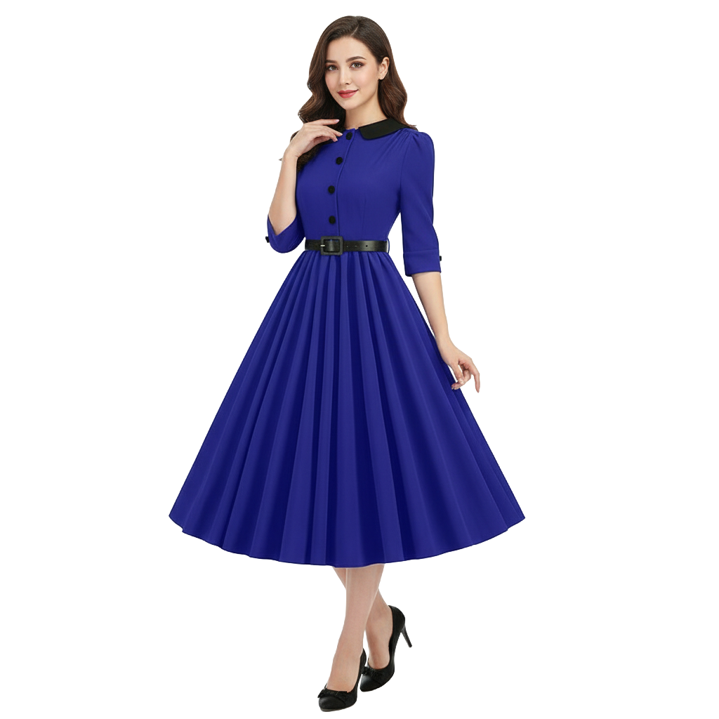 Women's 1950s Peter Pan Collar Half Sleeve A-Line Dress
