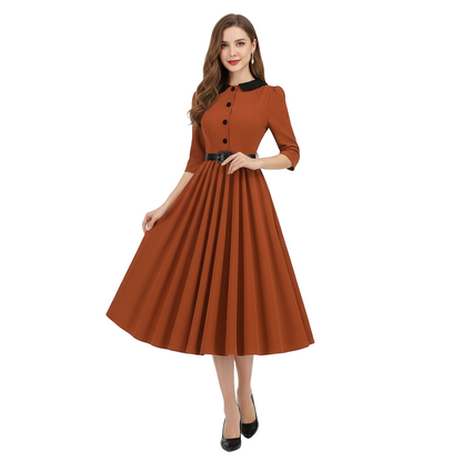 Women's 1950s Peter Pan Collar Half Sleeve A-Line Dress