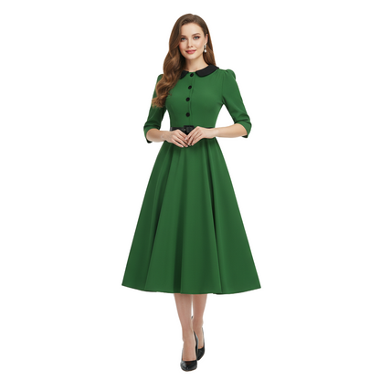Women's 1950s Peter Pan Collar Half Sleeve A-Line Dress