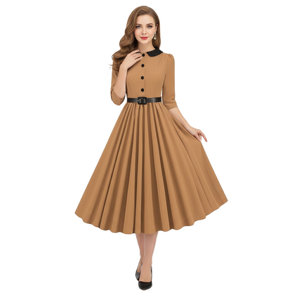 Women's 1950s Peter Pan Collar Half Sleeve A-Line Dress