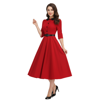 Women's 1950s Peter Pan Collar Half Sleeve A-Line Dress