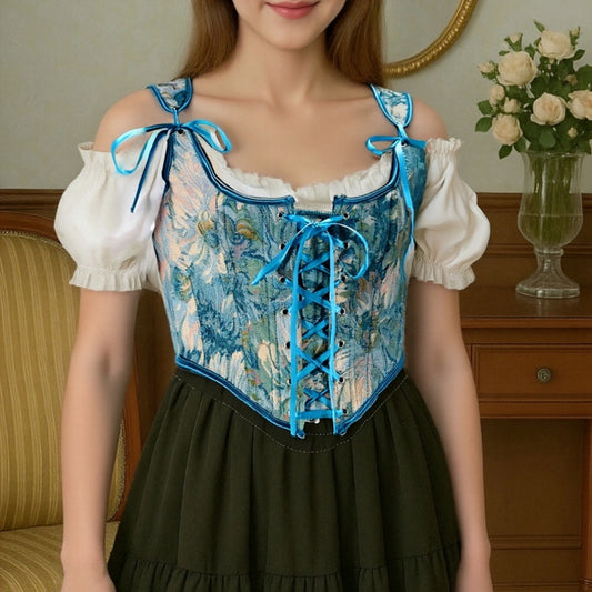 Renaissance Style Floral Lace Design Corset Vest