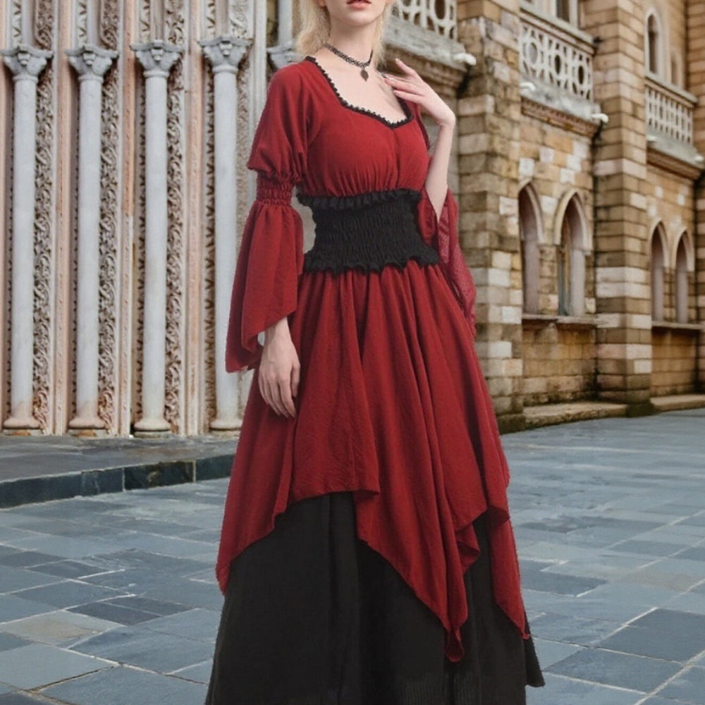 Robe rouge rétro vintage victorienne pour femme