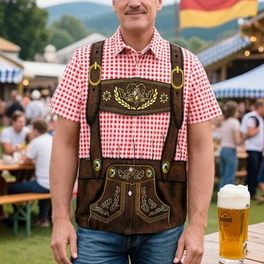 Men's Oktoberfest Plaid Lederhosen Graphic Shirt