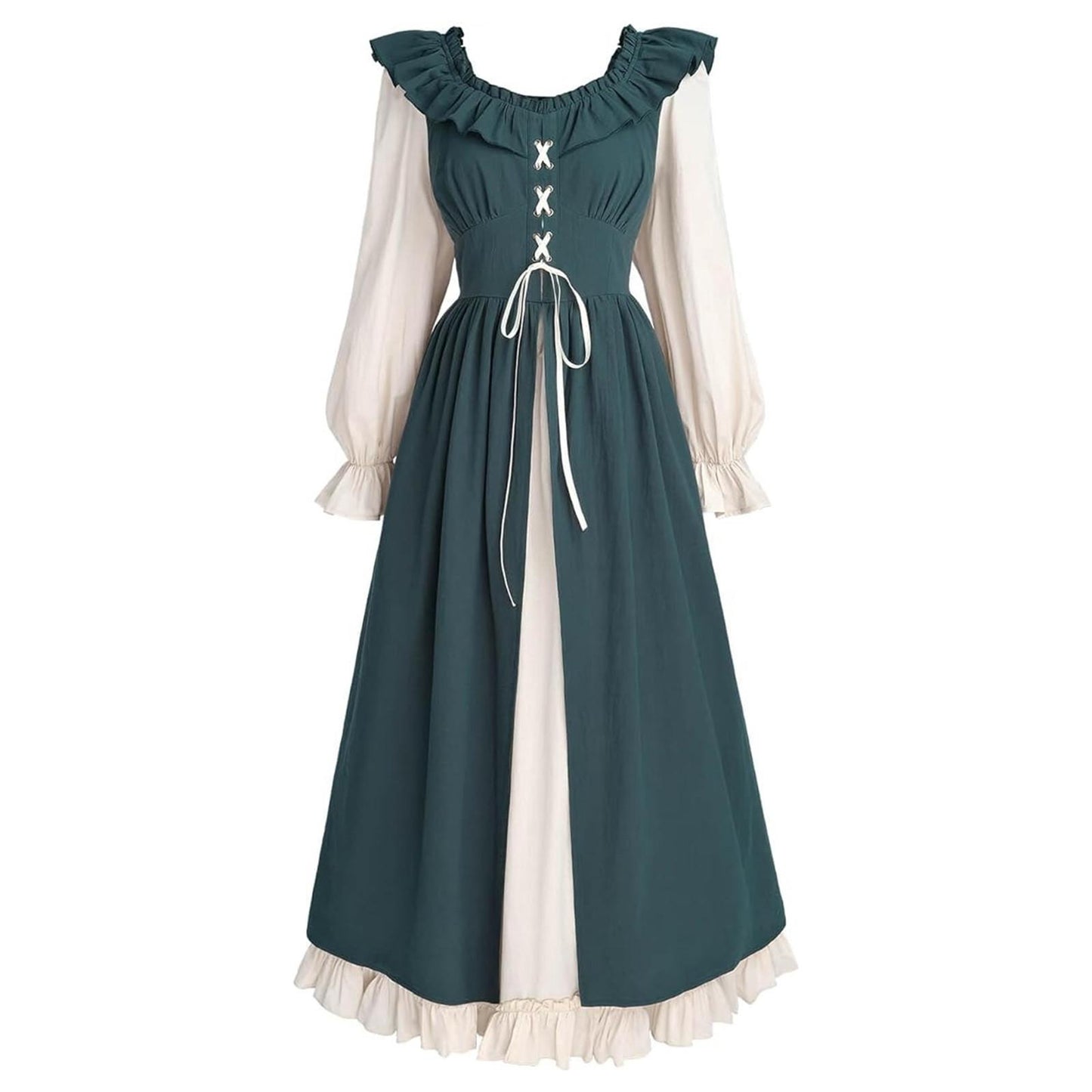 Robe Renaissance Cottagecore à manches longues et bordure à volants