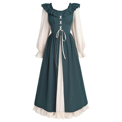 Robe Renaissance Cottagecore à manches longues et bordure à volants