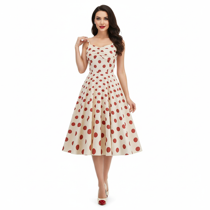 Women's 1950s Polka Dot Spaghetti Strap Swing Dress