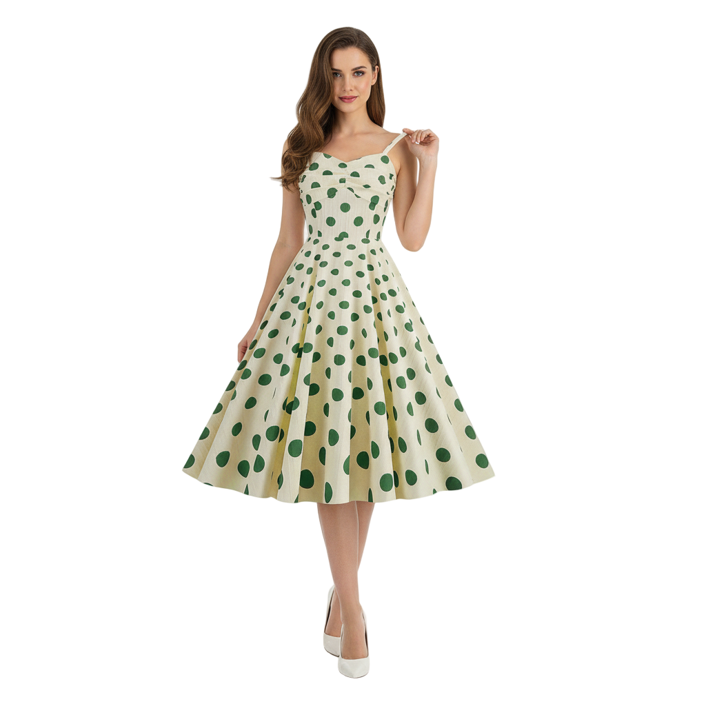 Women's 1950s Polka Dot Spaghetti Strap Swing Dress