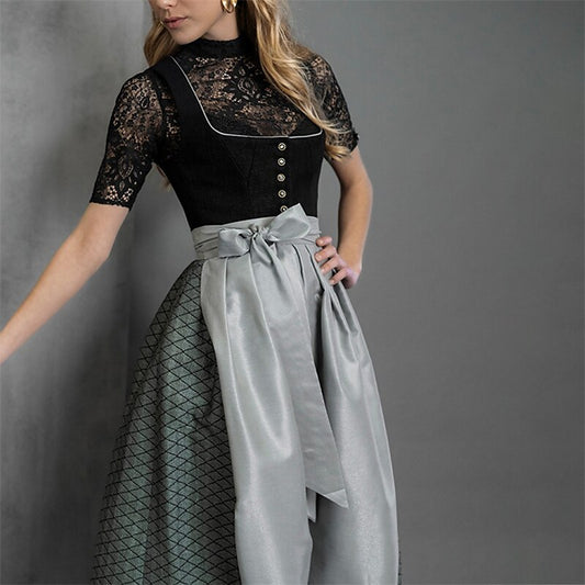 Oktoberfest Women's Black Silver Dirndl Dress with Apron