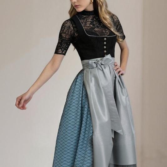 Oktoberfest Women's Black Silver Dirndl Dress with Apron