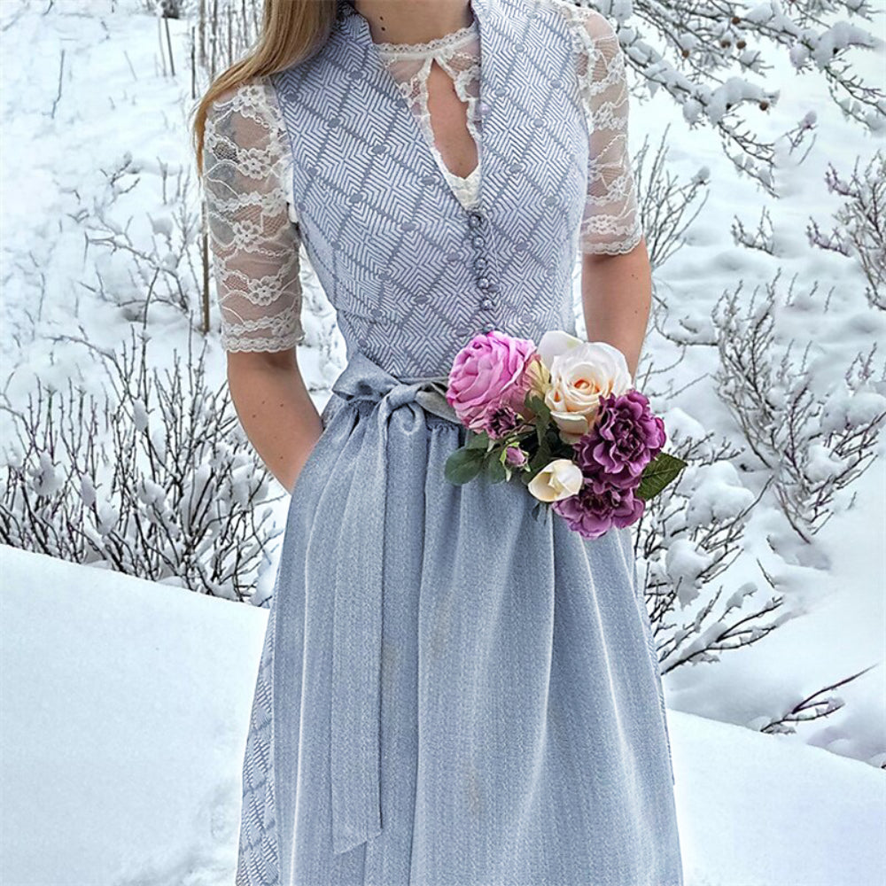 Oktoberfest Gray Elegant Dirndl Dress with Apron