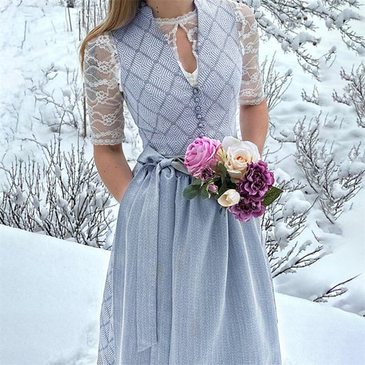 Oktoberfest Gray Elegant Dirndl Dress with Apron