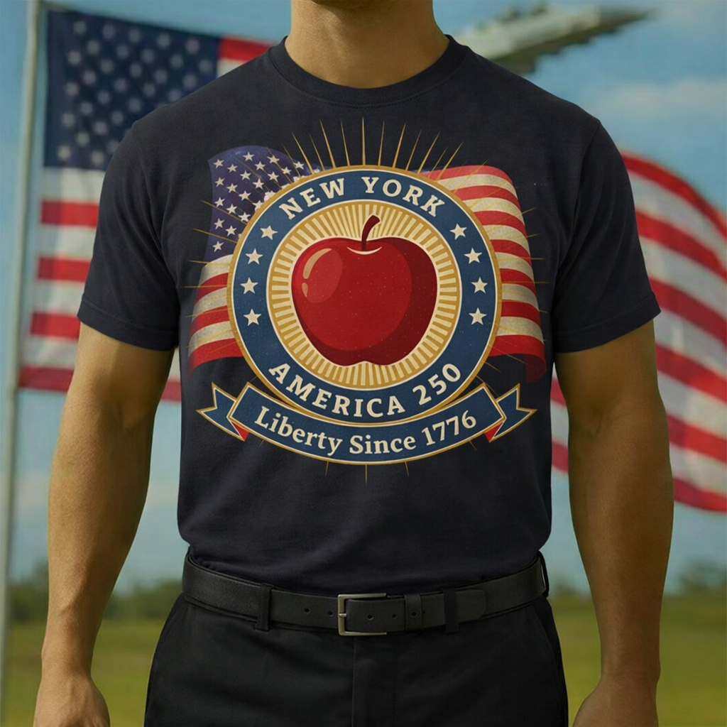 Men's American 250th New York Apple American Flag Patriotic Retro Printed T-shirt