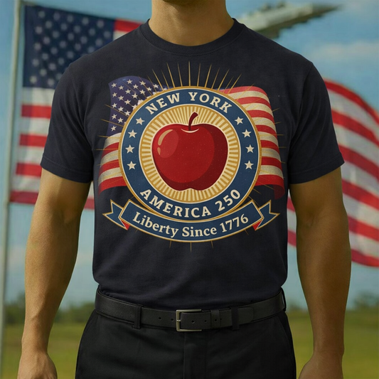 Men's American 250th New York Apple American Flag Patriotic Retro Printed T-shirt