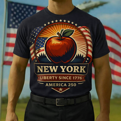 Men's American 250th New York Apple American Flag Patriotic Retro Printed T-shirt