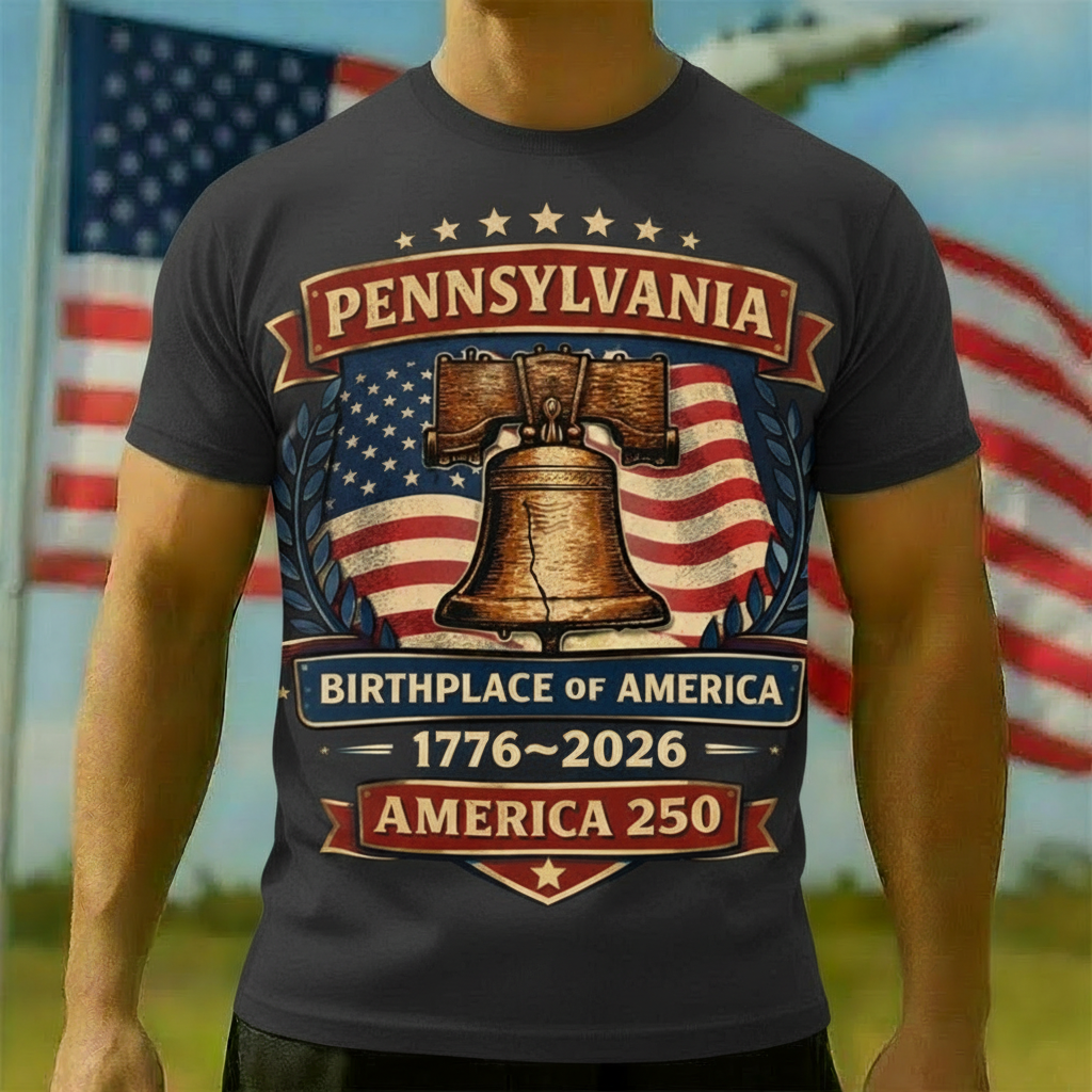 Men's American 250th Pennsylvania Liberty Bell Birthplace of America Patriotic Printed T-shirt