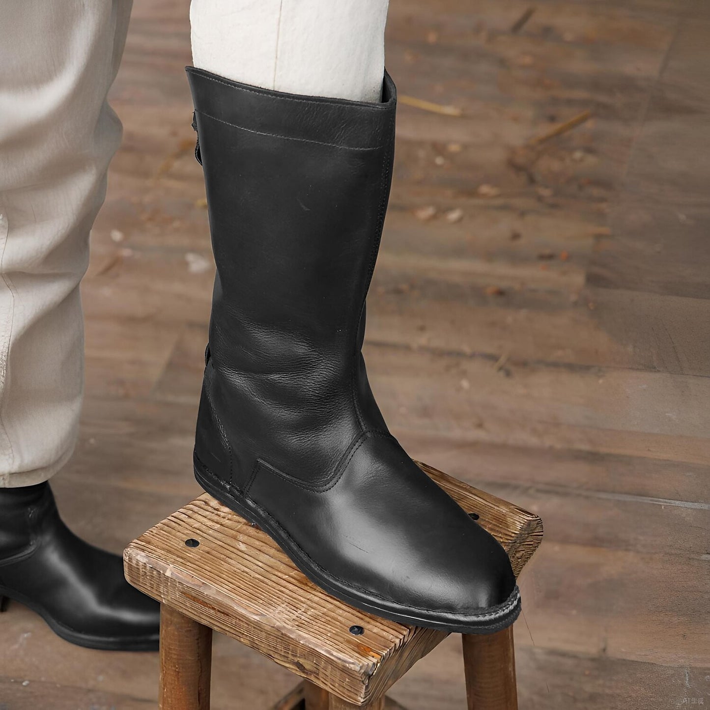 Hohe Schuhe im mittelalterlichen Stil, schlicht, im Reiterstil