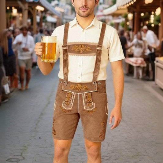 Men's Traditional Bavarian Lederhosen Brown Short