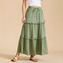 Retro Vintage Medieval Solid Maxi Skirt with Ruffle Trim - Retrorobe