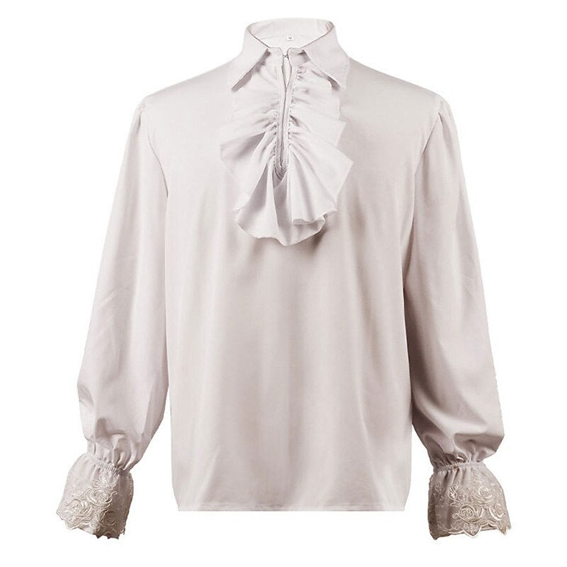 Renaissance Ruffle Decorated Tops with Lace Cuffs - Retrorobe