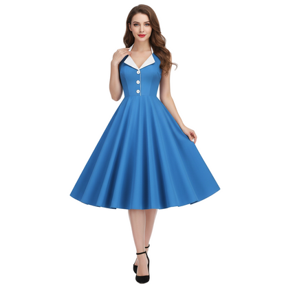 Women's 1950s Purple Halter Neck Swing Dress