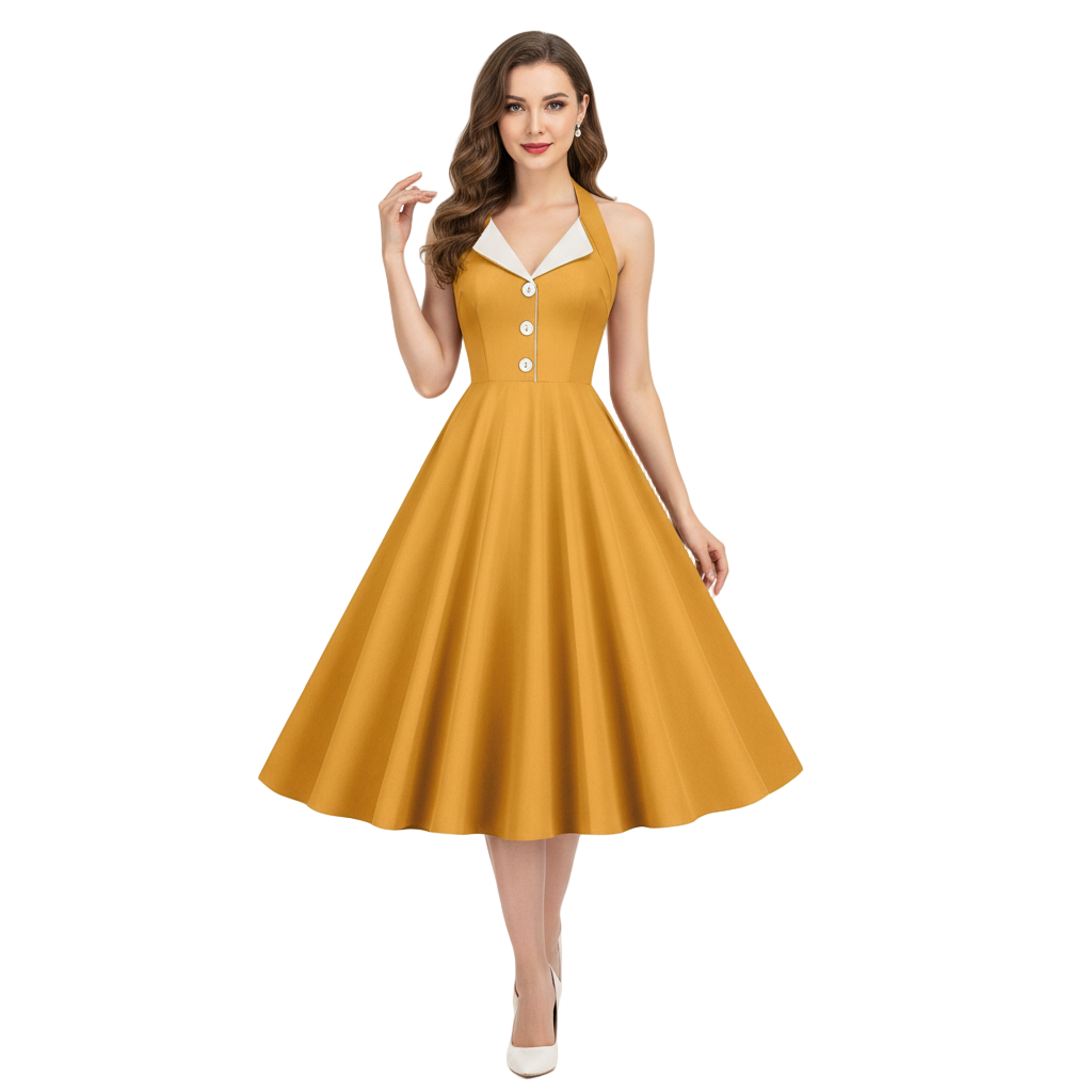 Women's 1950s Purple Halter Neck Swing Dress