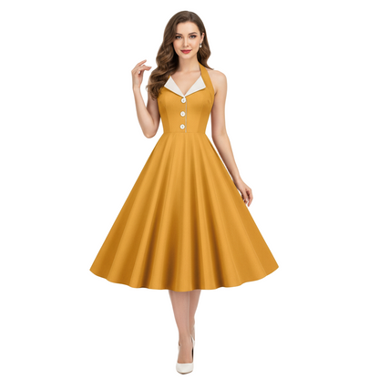 Women's 1950s Purple Halter Neck Swing Dress