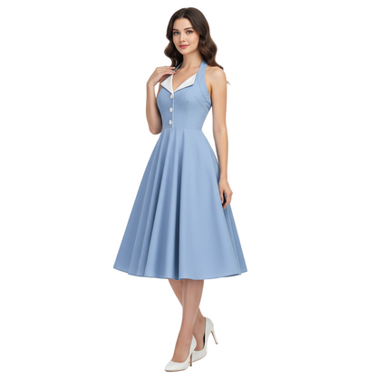 Women's 1950s Purple Halter Neck Swing Dress