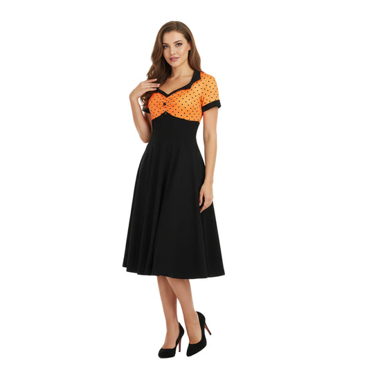 Women's 1950s Polka Dot Patchwork Sweetheart Neck Short Sleeve A-Line Dress