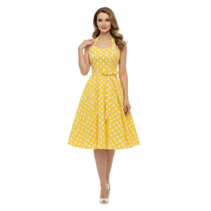 Women's 1950s Polka Dot Halter Neck Flare Dress