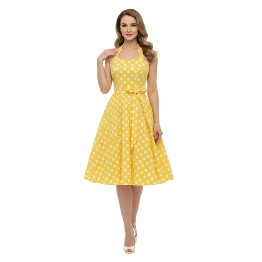 Women's 1950s Polka Dot Halter Neck Flare Dress