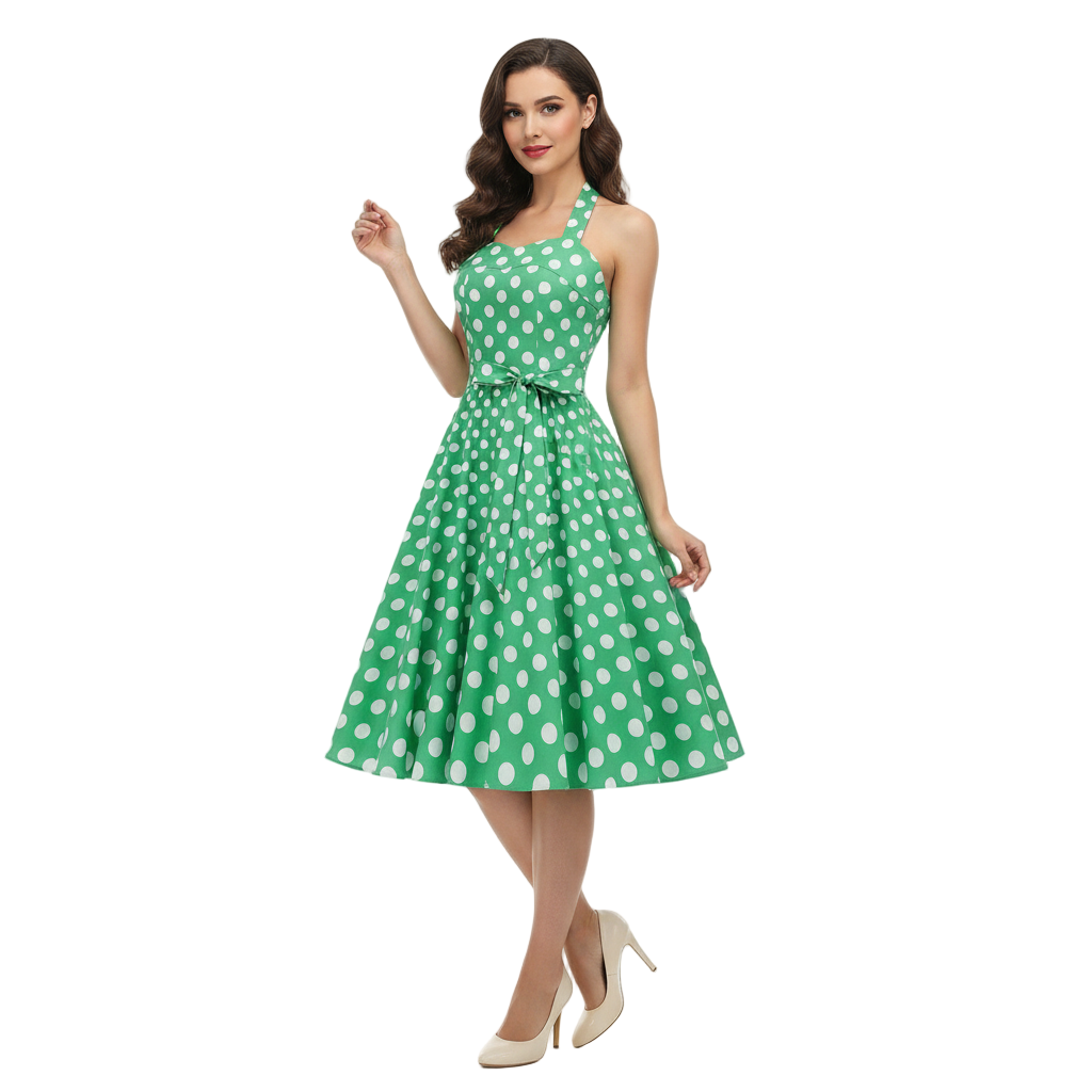 Women's 1950s Polka Dot Halter Neck Flare Dress