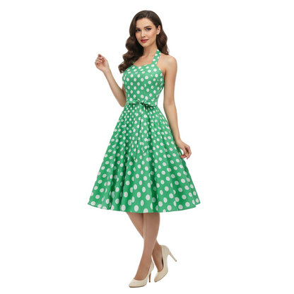 Women's 1950s Polka Dot Halter Neck Flare Dress
