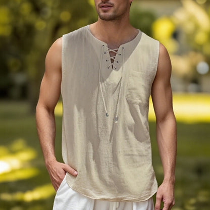 Medieval Pirate Style Linen Cotton Blend Drawstring Shirt - Retrorobe
