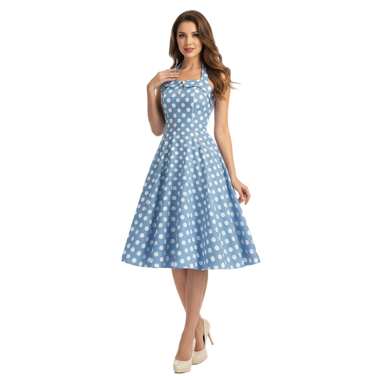Women's 1950s Polka Dot Halter Neck Swing Dress