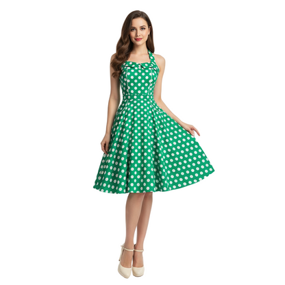 Women's 1950s Polka Dot Halter Neck Swing Dress