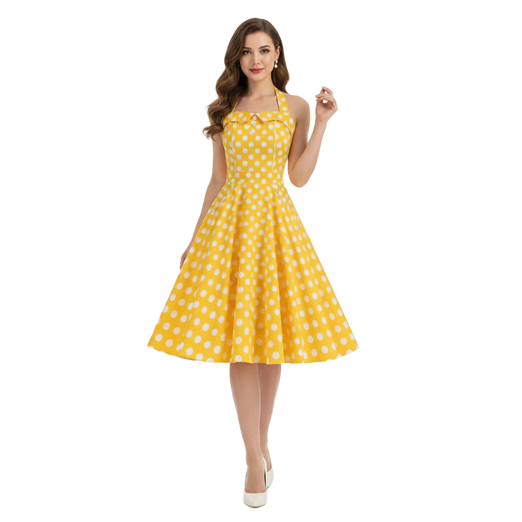 Women's 1950s Polka Dot Halter Neck Swing Dress