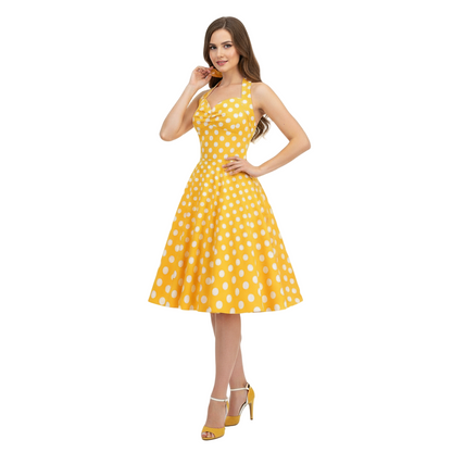 Women's 1950s Polka Dot Halter Neck Swing Dress