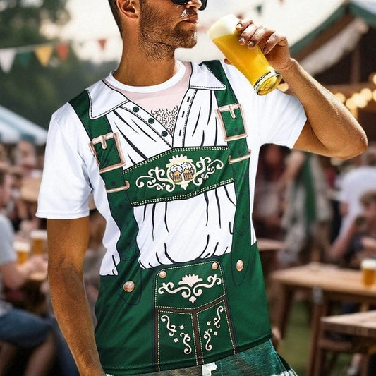 Men's Oktoberfest Green Lederhosen Beer Graphic T-shirt