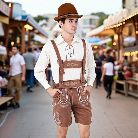 Oktoberfest Lederhosen Outfit Costume Set with Shirt, Hat, and Socks