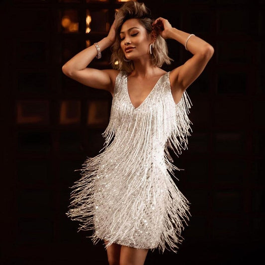 Sparkling Sequin Fringe Flapper Dress