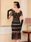 Abito Flapper Nero con Motivo a Paillettes