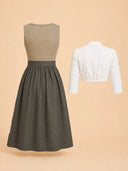 Olive Green Oktoberfest Dirndl & White Square Neck Blouse Set