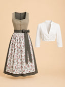 Olive Green Oktoberfest Dirndl & White Square Neck Blouse Set