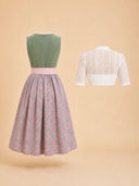 Premium Sage Green Floral Oktoberfest Dirndl & White Lace Blouse Set