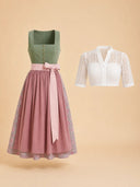 Premium Sage Green Floral Oktoberfest Dirndl & White Lace Blouse Set